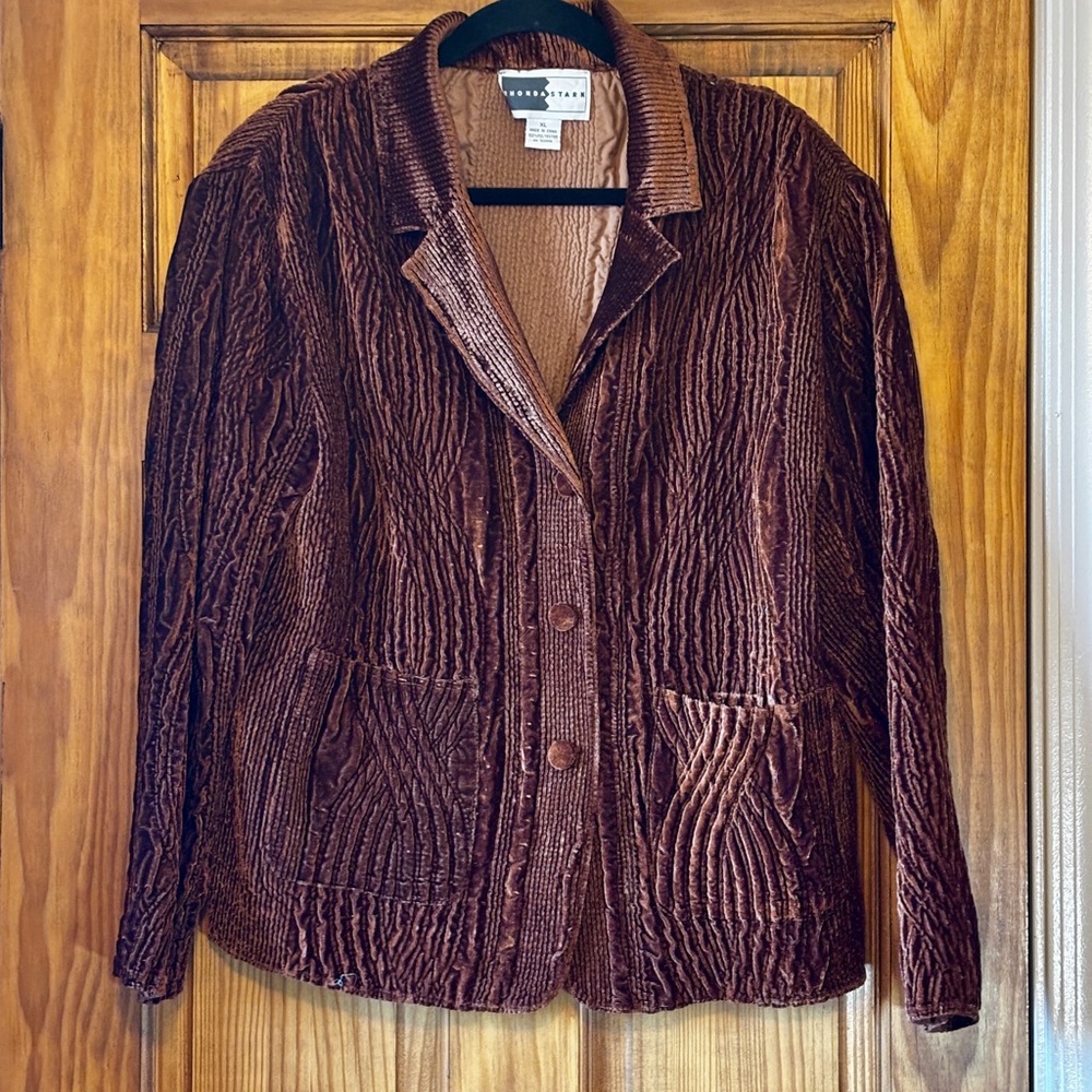 Vintage Rhonda Stark Women’s Crinkle Textured Velvet Jacket, Copper Color Sz XL